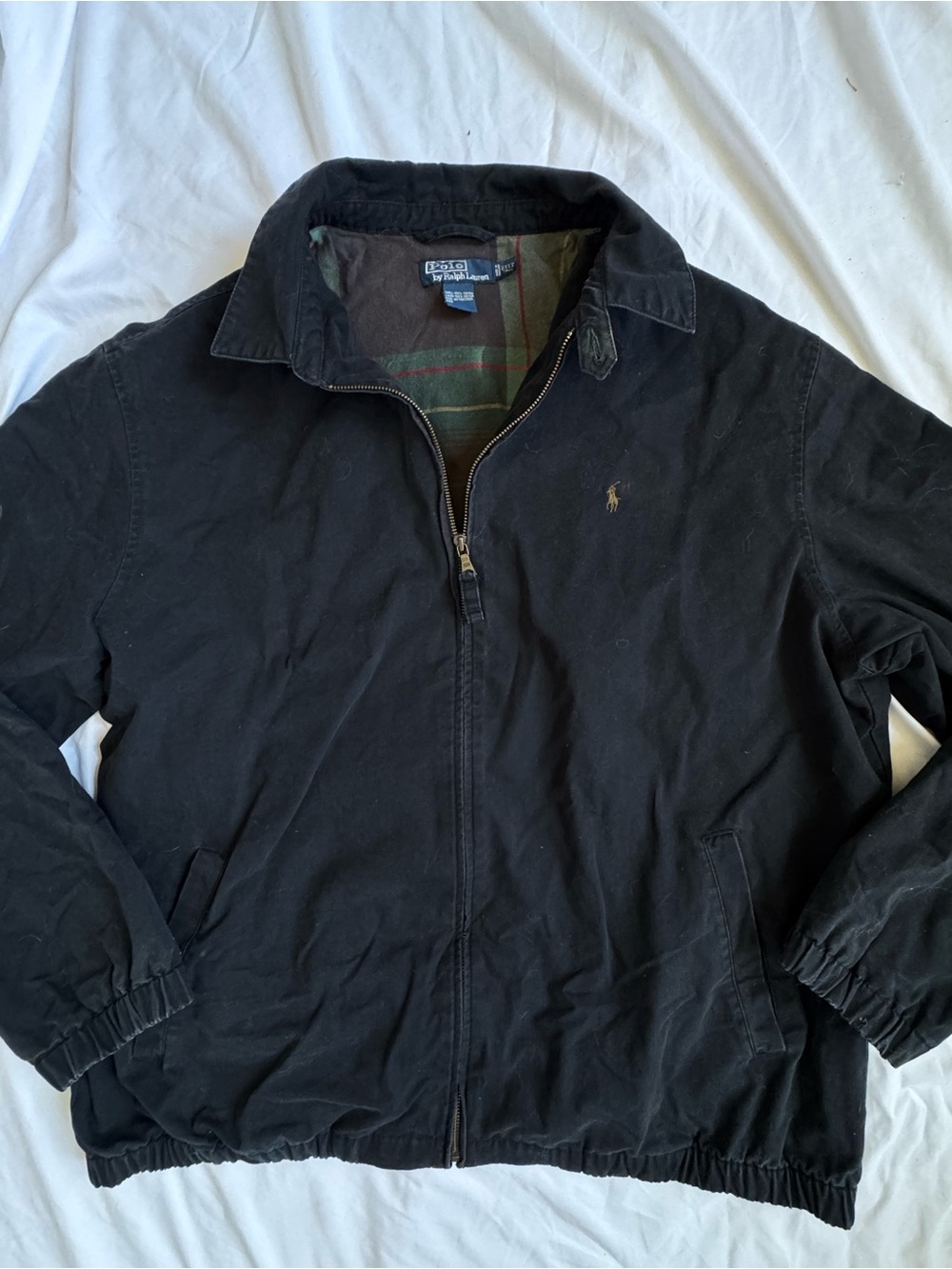 Vintage 90s Polo Ralph Lauren Harrington Black Jacket with Plaid Lining